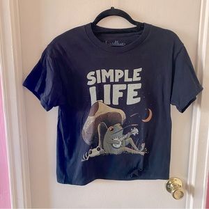 Threadless Black Simple Life Frog Playing Banjo by a Mushroom Graphic T-shirt